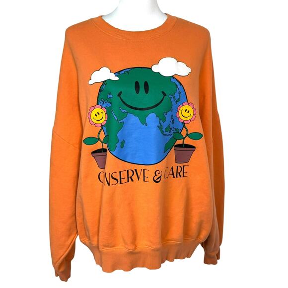 PACSUN Women's Large Orange Earth‎ Lover Ex-boyfriend Crew Neck Sweatshirt Cozy - Picture 2 of 10